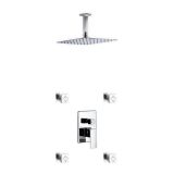 Aqua Piazza Brass Shower Set w/ 12" Ceiling Mount Square Rain Shower and 4 Body Jets