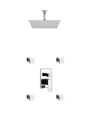 Aqua Piazza Brass Shower Set w/ 20″ Ceiling Mount Square Rain Shower and 4 Body Jets