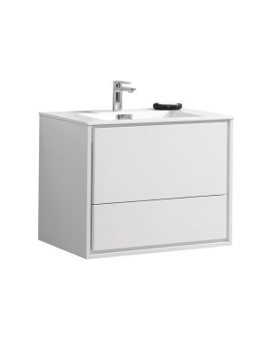 De Lusso 30″ High Gloss White Wall Mount Modern Bathroom Vanity