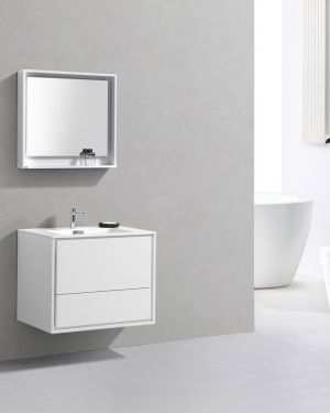 De Lusso 30″ High Gloss White Wall Mount Modern Bathroom Vanity