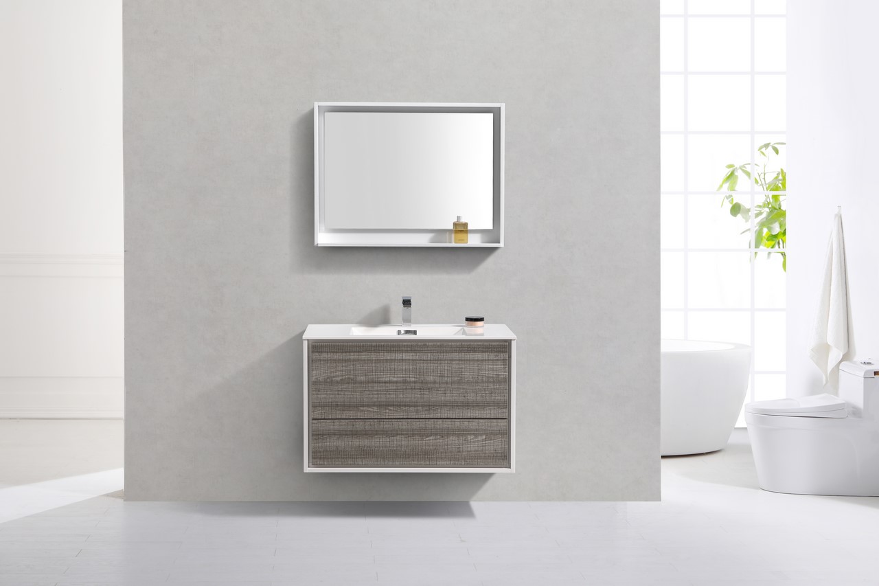 De Lusso 36″ Ash Gray Wall Mount Modern Bathroom Vanity