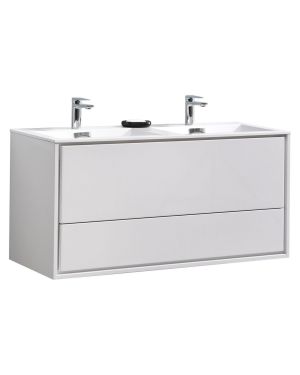 De Lusso 48″ Double Sink High Gloss White Wall Mount Modern Bathroom Vanity