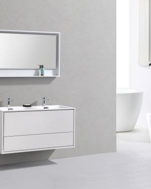 De Lusso 48″ Double Sink High Gloss White Wall Mount Modern Bathroom Vanity