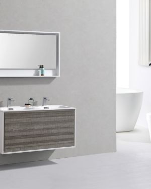 De Lusso 48″ Double Sink Ash Gray Wall Mount Modern Bathroom Vanity