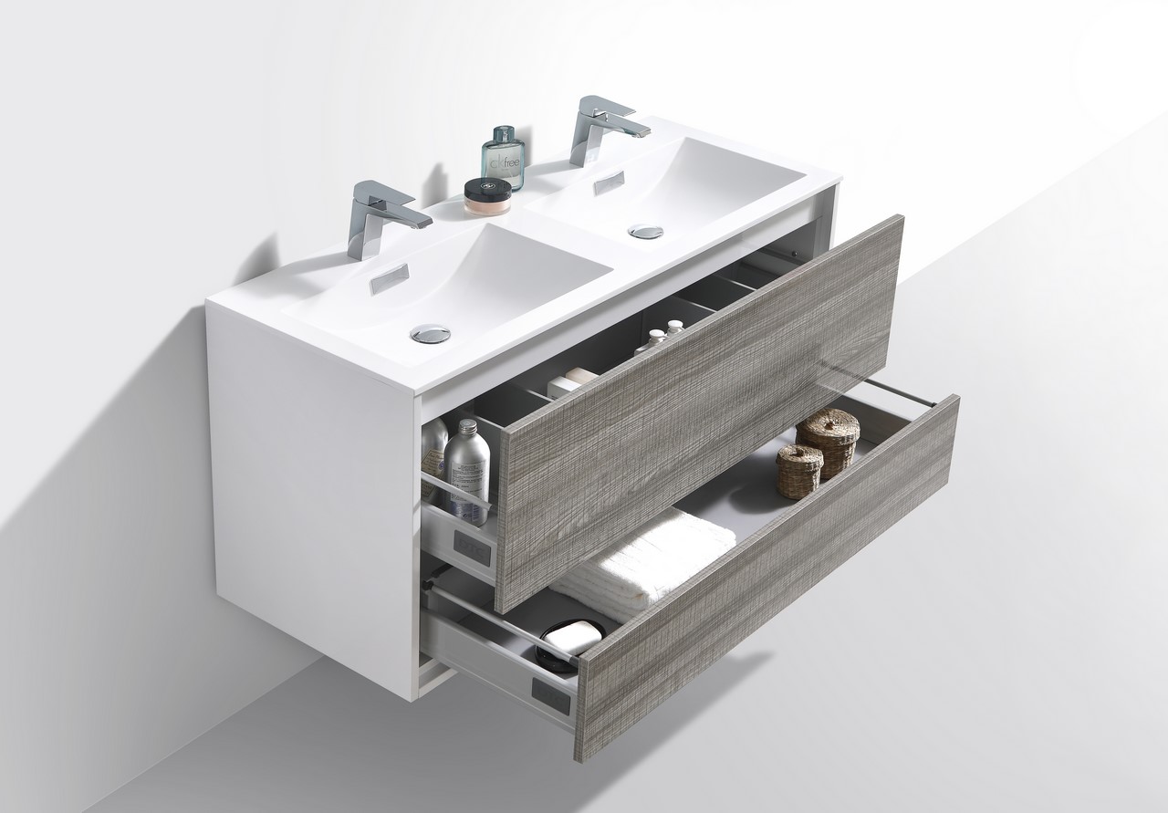 De Lusso 48″ Double Sink Ash Gray Wall Mount Modern Bathroom Vanity
