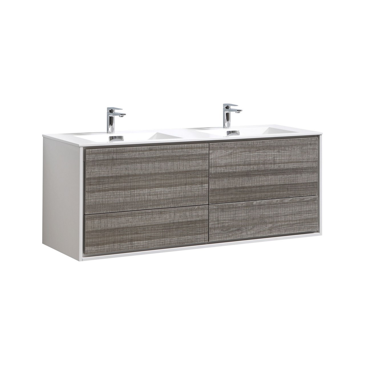 De Lusso 60" Double Sink Ash Gray Wall Mount Modern Bathroom Vanity