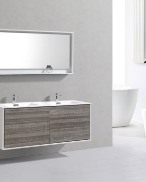 De Lusso 60″ Double Sink Ash Gray Wall Mount Modern Bathroom Vanity