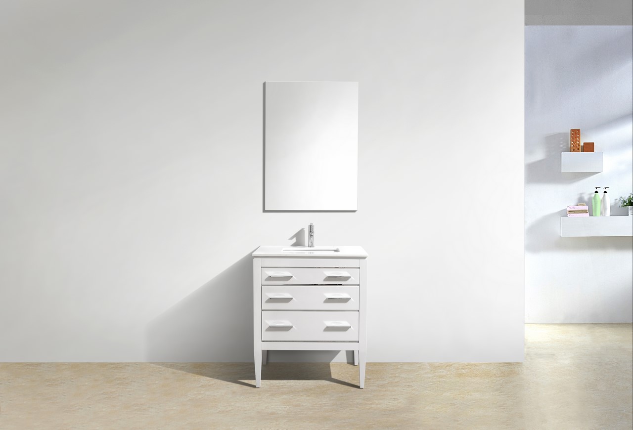 Eiffel 30” High Gloss White Vanity W/ White Countertop