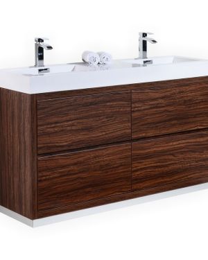 Bliss 60″ Double Sink Walnut Free Standing Modern Bathroom Vanity