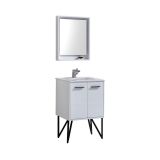 Bosco 24" High Gloss White Modern Bathroom Vanity w/ Quartz Countertop and Matching Mirror