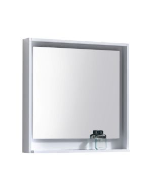 30″ Wide Mirror w/ Shelf – High Gloss White