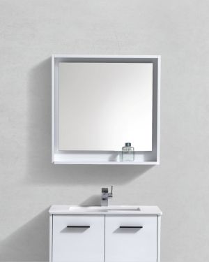 30″ Wide Mirror w/ Shelf – High Gloss White