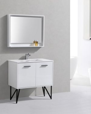 Bosco 36″ High Gloss White Modern Bathroom Vanity w/ White Countertop