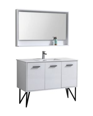 Bosco 48″ High Gloss White Modern Bathroom Vanity w/ White Countertop