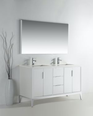 Divani 60″ Gloss White Vanity W/ Quartz Counter Top