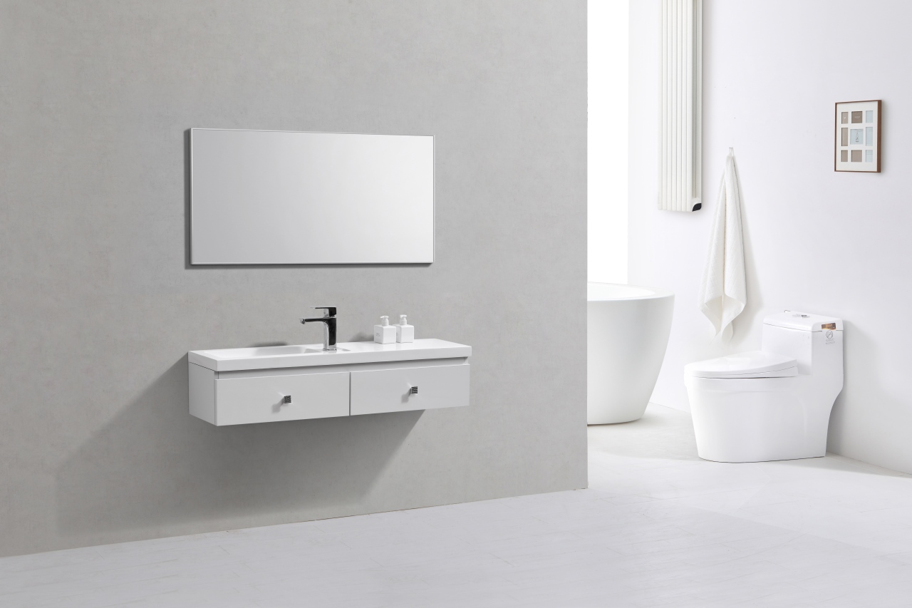Kube Elise 44" High Gloss White Wall Mount Modern Bathroom Vanity