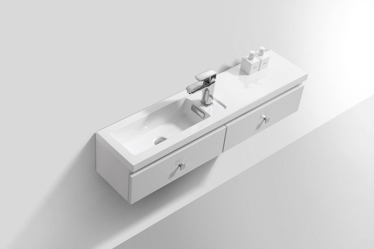 Kube Elise 44" High Gloss White Wall Mount Modern Bathroom Vanity