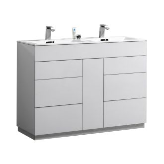 Milano 48" Double Sink High Gloss White Floor Mount Modern Bathroom Vanity