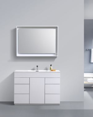 Milano 48″ High Gloss White Floor Mount Modern Bathroom Vanity