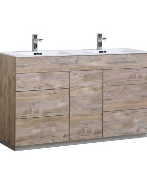 Milano 60″ Double Sink Nature Wood Floor Mount Modern Bathroom Vanity