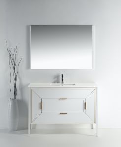 Vetro 48" Gloss White Vanity W/ Quartz Counter Top