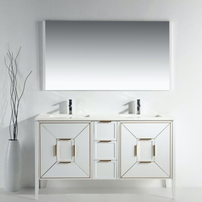 Vetro 60" Gloss White Vanity W/ Quartz Counter Top