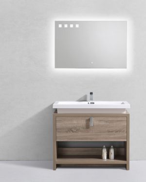 Levi 40″ Havana Oak Modern Bathroom Vanity w/ Cubby Hole