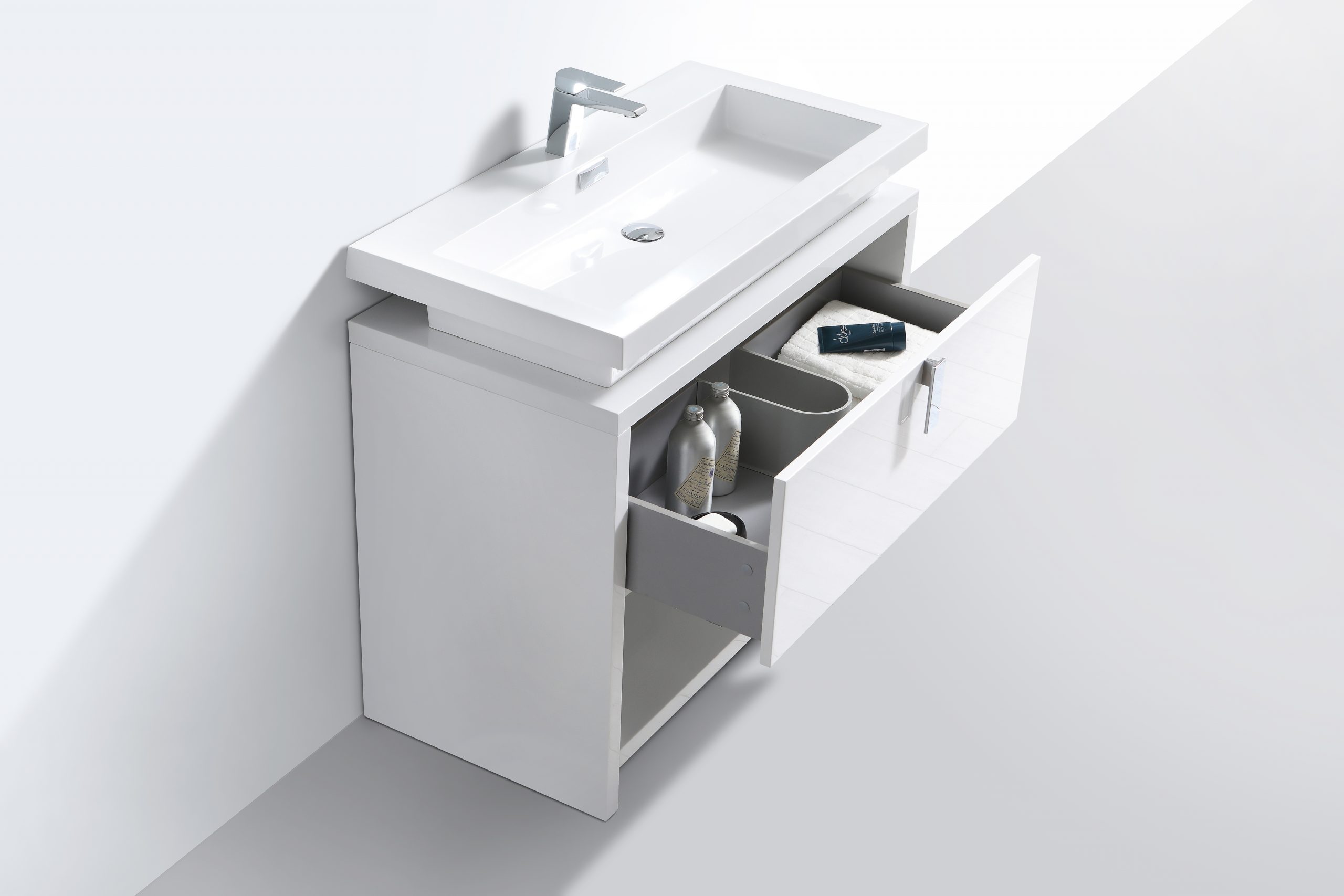 Levi 40″ High Gloss White Modern Bathroom Vanity w/ Cubby Hole