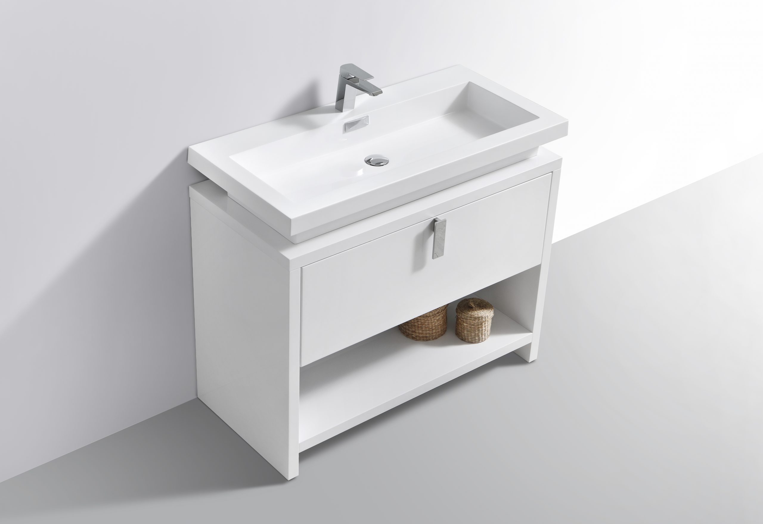 Levi 40″ High Gloss White Modern Bathroom Vanity w/ Cubby Hole