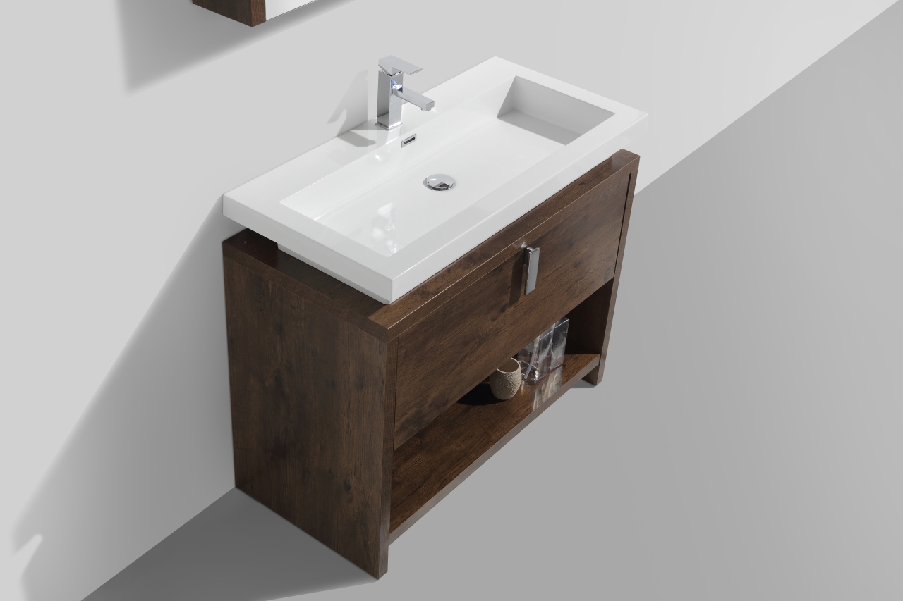 Levi 40″ Rose Wood Modern Bathroom Vanity w/ Cubby Hole