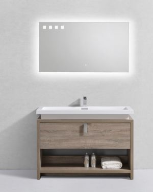 Levi 48″ Havana Oak Modern Bathroom Vanity w/ Cubby Hole