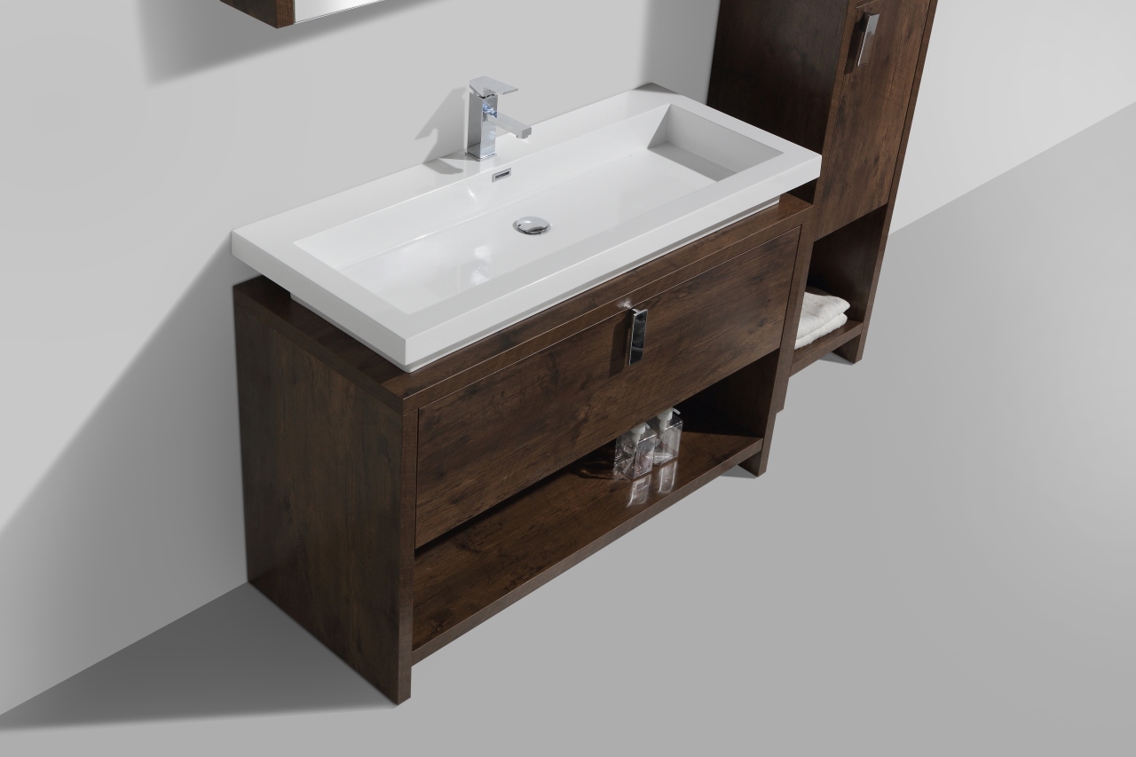 Levi 48″ Rose Wood Modern Bathroom Vanity w/ Cubby Hole