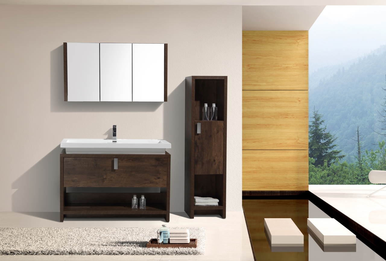 Levi 48″ Rose Wood Modern Bathroom Vanity w/ Cubby Hole