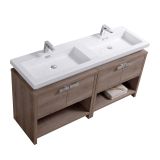 Levi 63" Butternut Double Sink Modern Bathroom Vanity w/ Cubby Hole