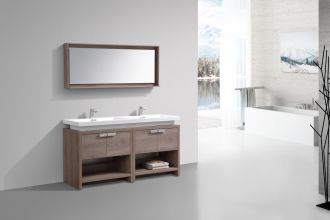 Levi 63" Butternut Double Sink Modern Bathroom Vanity w/ Cubby Hole
