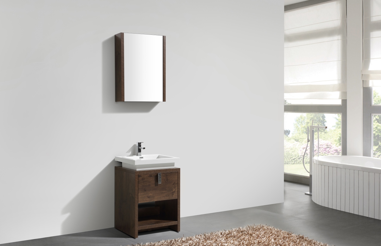 Levi 24″ Rose Wood Modern Bathroom Vanity w/ Cubby Hole