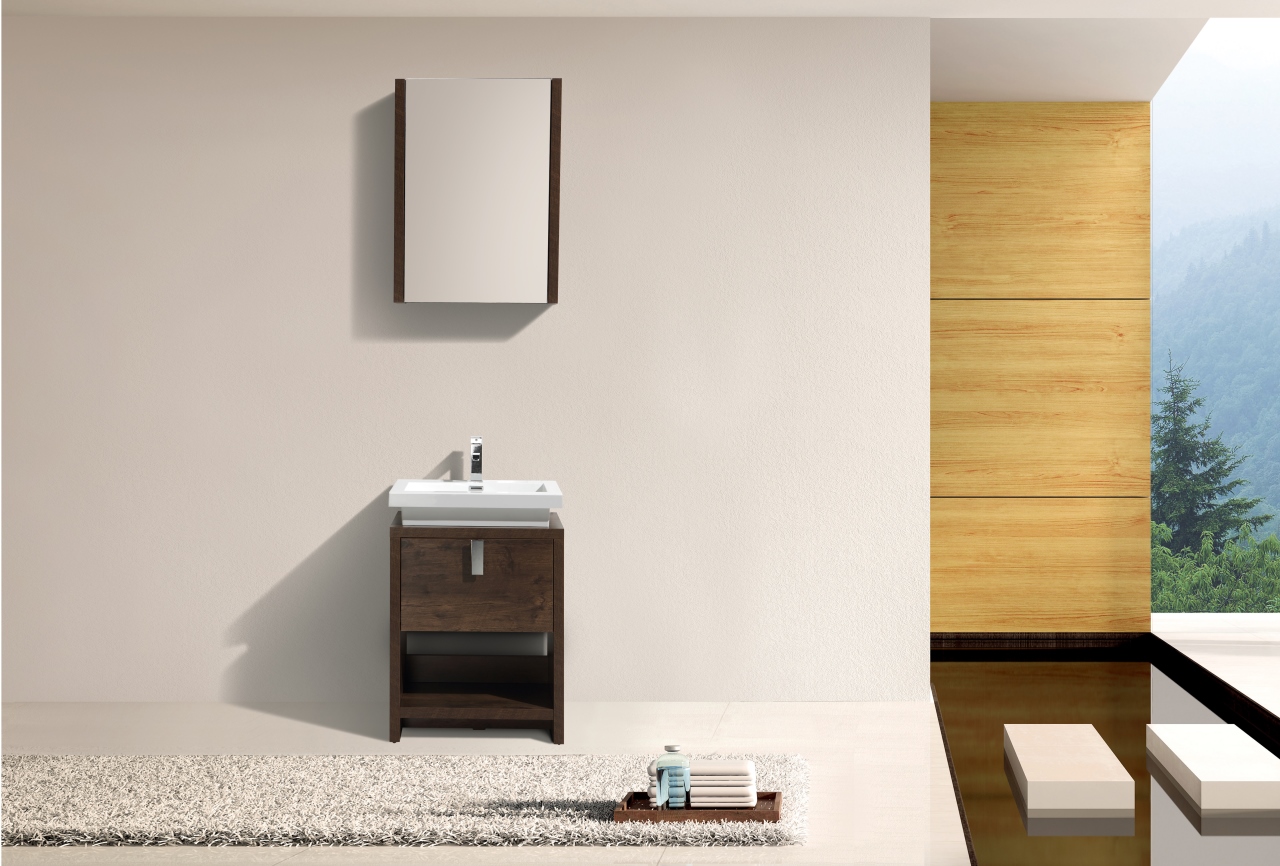 Levi 24″ Rose Wood Modern Bathroom Vanity w/ Cubby Hole