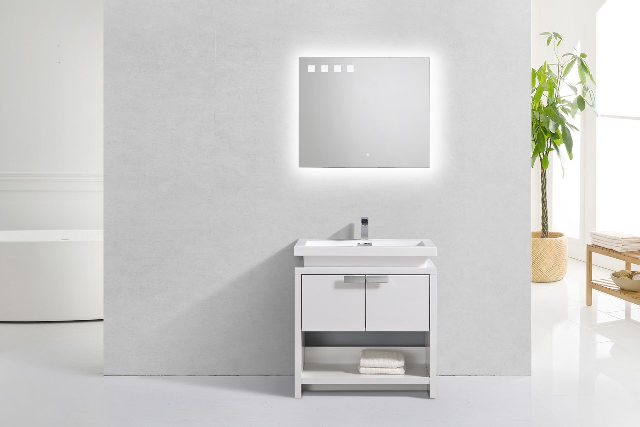 Levi 32″ High Gloss White Modern Bathroom Vanity w/ Cubby Hole