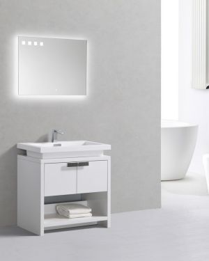 Levi 30″ Gloss White Modern Bathroom Vanity w/ Cubby Hole