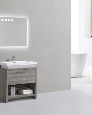 Levi 30″ Ash Grey Modern Bathroom Vanity w/ Cubby Hole