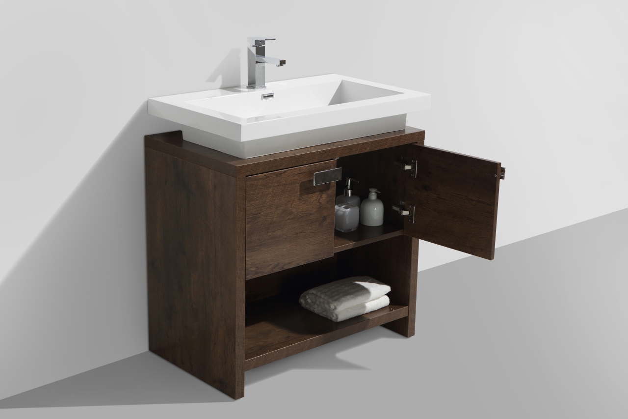 Levi 32″ Rose Wood Modern Bathroom Vanity w/ Cubby Hole