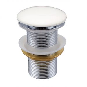 KubeBath Solid Brass Construction Pop-Up Drain W/ White Ceramic Finish - No Overflow