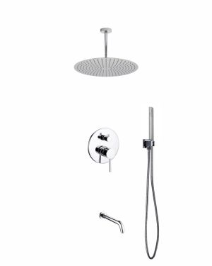 Aqua Rondo Shower Set w/ Ceiling Mount 20″ Rain Shower, Handheld and Tub Filler