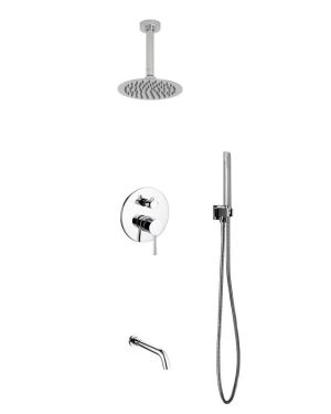 Aqua Rondo Shower Set w/ Ceiling Mount 8″ Rain Shower, Handheld and Tub Filler