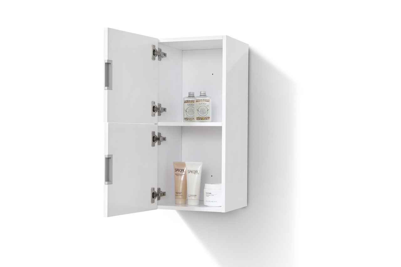 Bathroom High Gloss White Linen Side Cabinet w/ 2 Storage Areas