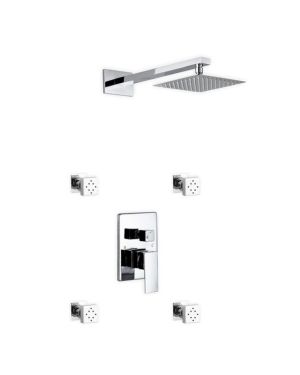 Aqua Piazza Brass Shower Set with 8″ Square Rain Shower and 4 Body Jets