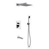 Aqua Piazza Brass Shower Set w/ 12" Square Rain Shower, Handheld and Tub Filler
